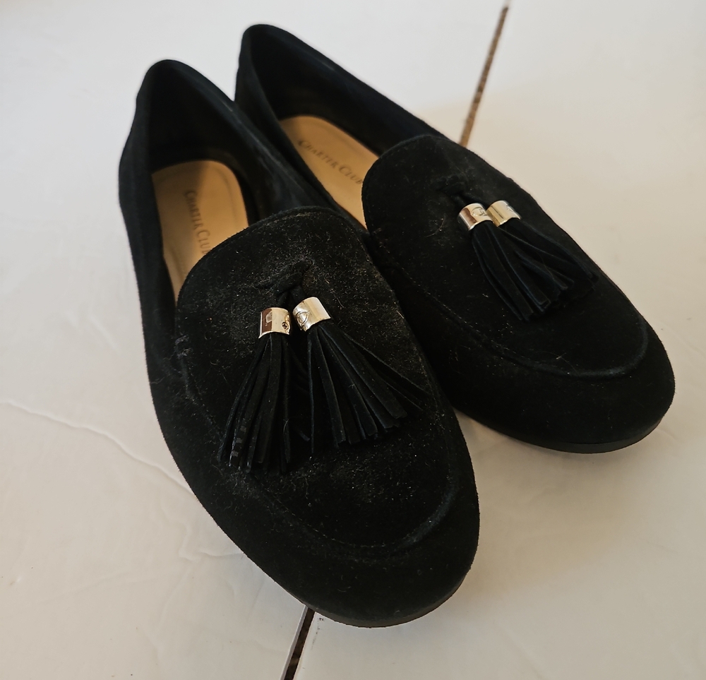 Charter Club Black Suede Tassel Loafers, 7.5